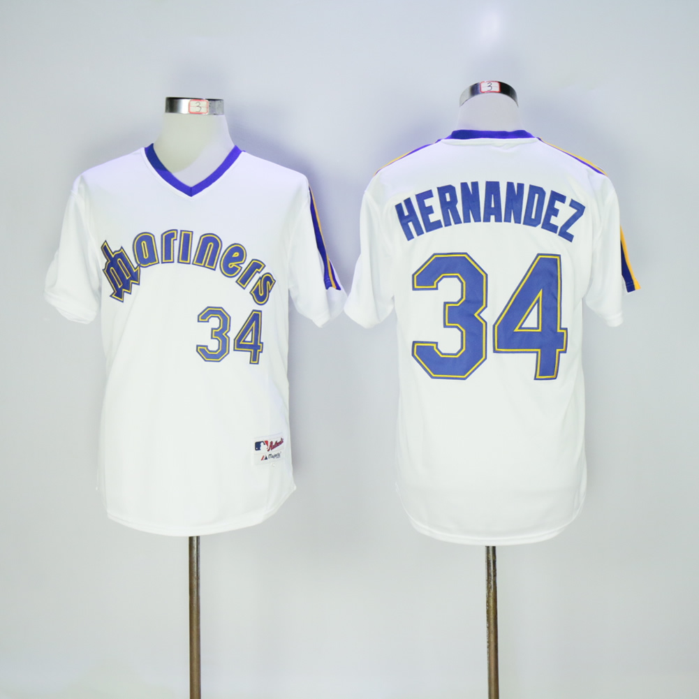 Men Seattle Mariners #34 Hernandez Whtie Throwback 1984 MLB Jerseys->seattle mariners->MLB Jersey
